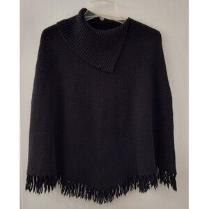 Vintage Y2K Black Soft Wool Poncho w/Collar - Women's S-M